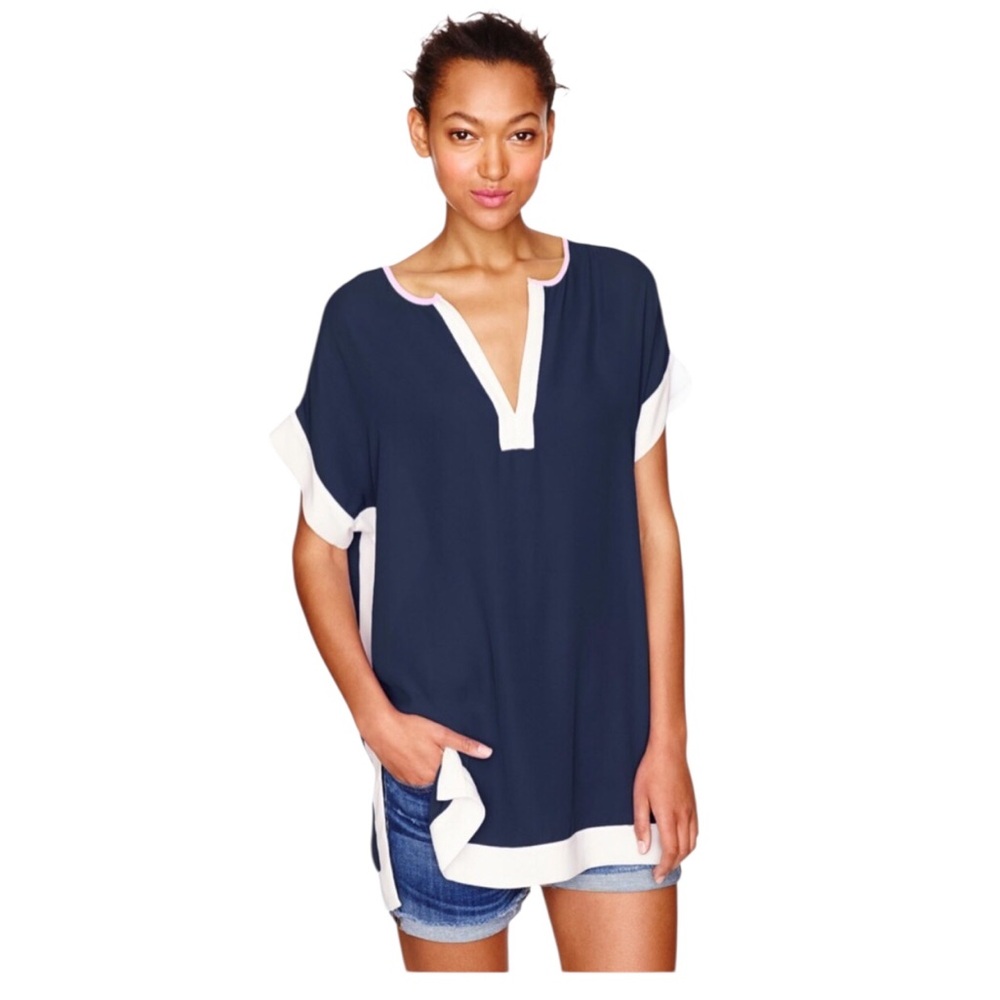J Crew Navy and White Boho Summer Flowy Long Top